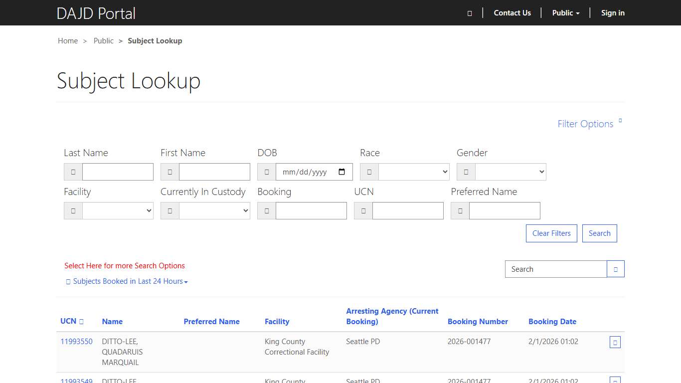 Subject Lookup · Custom Portal
